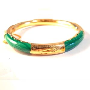 Elegant Gold Plate and Green malakite  Bangle Bracelet